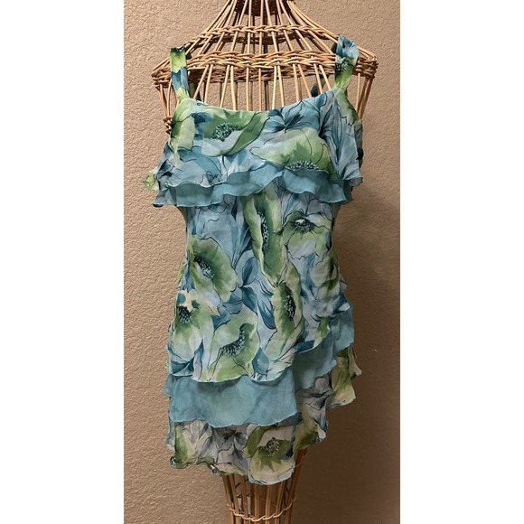 Dress Barn Dresses & Skirts - Vtg Y2K Dress Barn M Cami Top Tiered Ruffle Floral Asymmetrical Fairy Romance